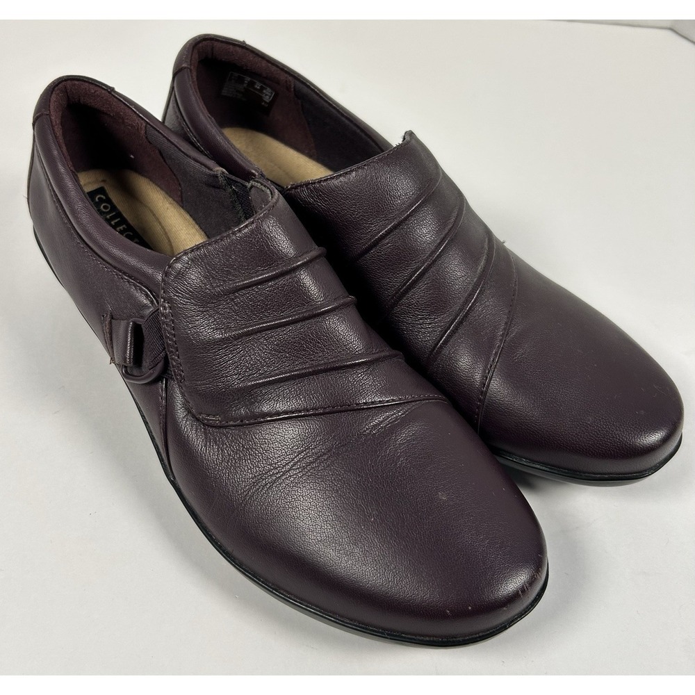 Clarks Collection Womens Leather Pleated Loafer SIZE 6 Comfort Purple Slip On